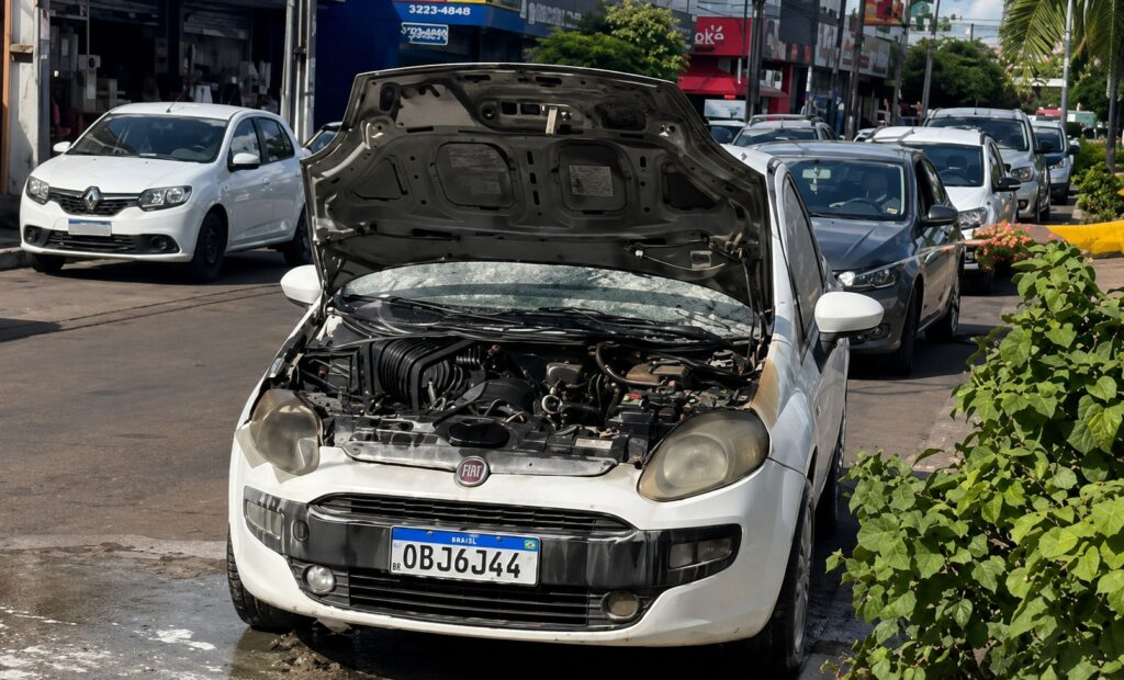 Fiat Punto pega fogo em avenida movimentada de Sinop